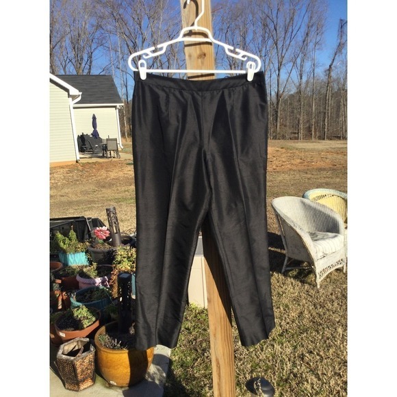 Thalian womens silk pants size 12 black straight leg made in USA formal - Picture 1 of 10